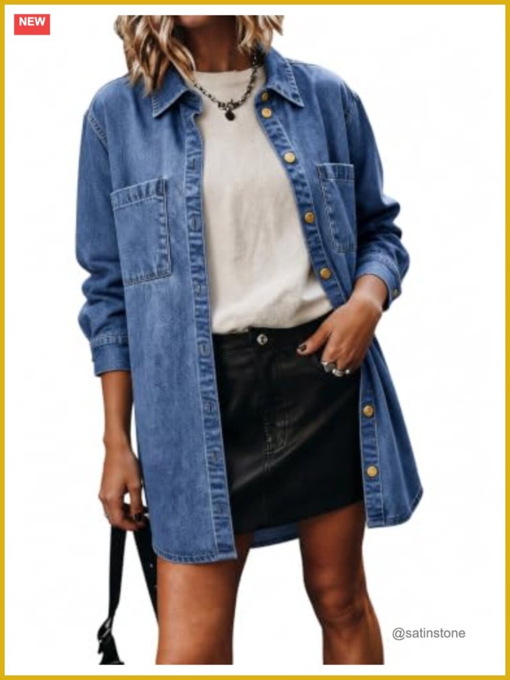 Oversized Denim Jacket Womens Long Sleeve Button Down Jean Jacket with Pockets